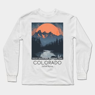 A Vintage Travel Illustration of the Rocky Mountain National Park - Colorado - US Long Sleeve T-Shirt